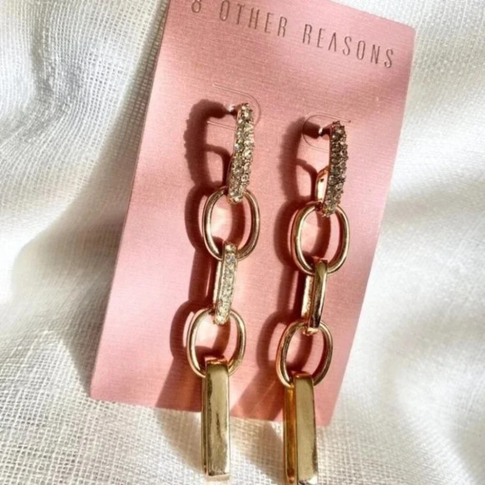 NEW 8 OTHER REASONS 18K Gold Plated 5 Chain Earring - Picture 2 of 6